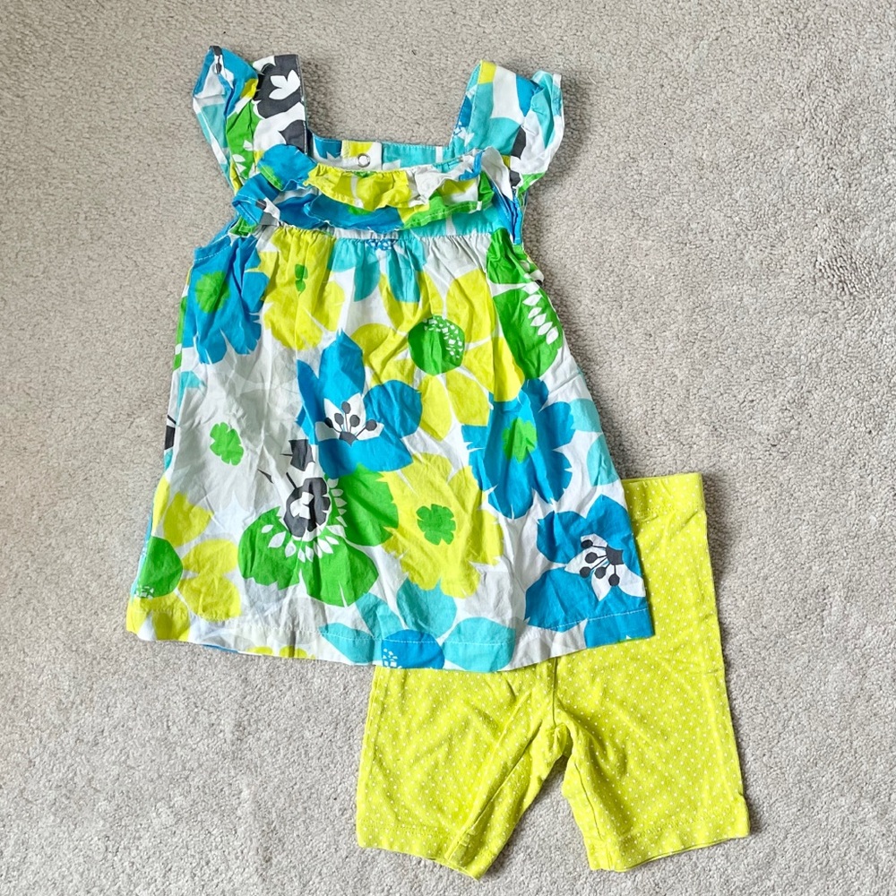 Carters toddler 3T girls 2-piece summer spring green blue floral set